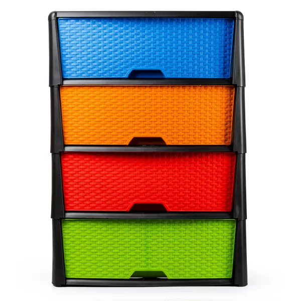 Cajonera De 4 Niveles Estilo Rattan Con Cajones Multicolor