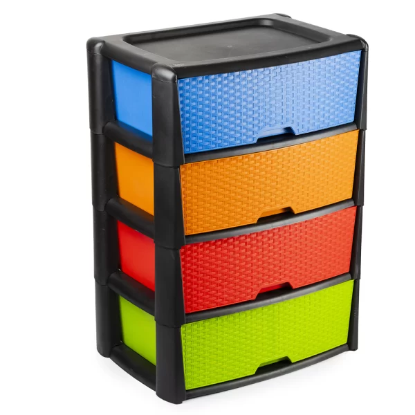 Cajonera De 4 Niveles Estilo Rattan Con Cajones Multicolor - Imagen 3