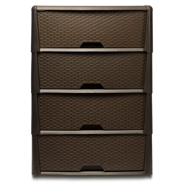 Cajonera De 4 Niveles Estilo Rattan Color Chocolate