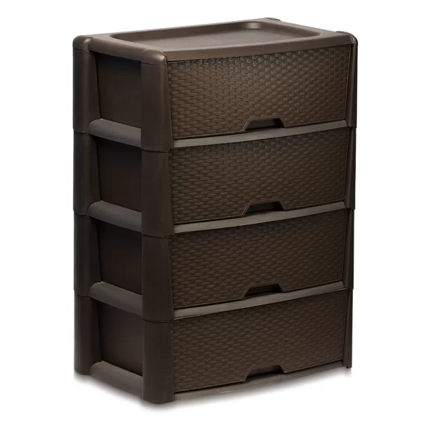 Cajonera De 4 Niveles Estilo Rattan Color Chocolate - Imagen 3