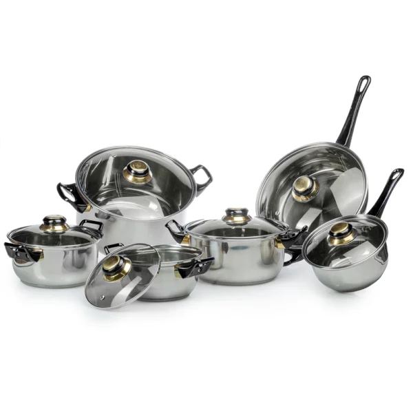 Batería de Cocina La Poblana 12 Piezas Acero Inoxidable Negra