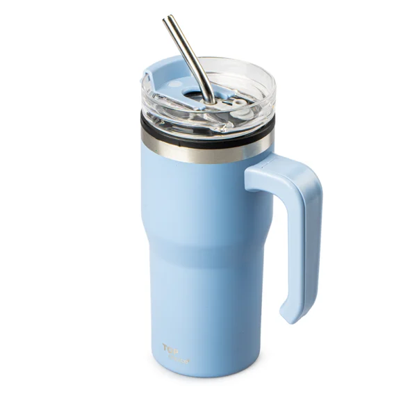 Termo Con Popote Azul 650ml Acero Inoxidable Top Choice - Imagen 2