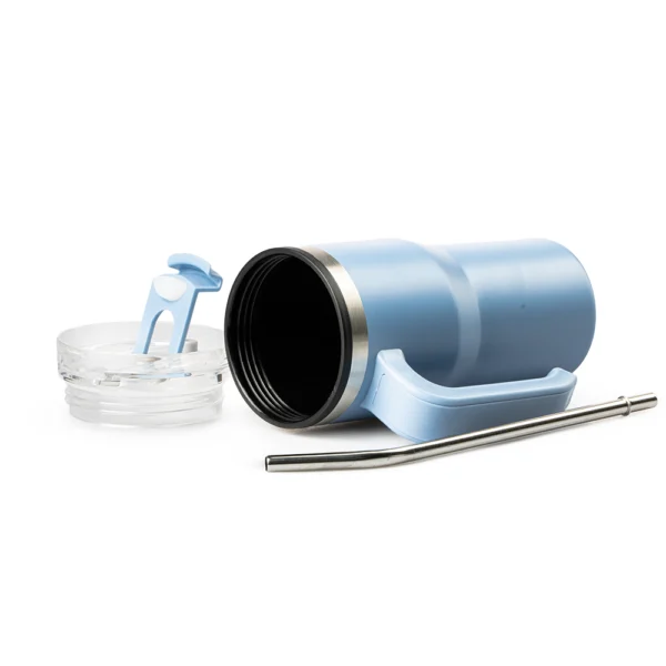 Termo Con Popote Azul 650ml Acero Inoxidable Top Choice - Imagen 3