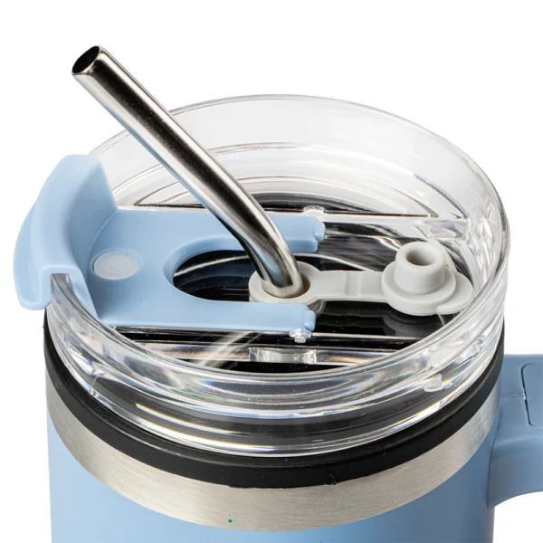 Termo Con Popote Azul 650ml Acero Inoxidable Top Choice - Imagen 4