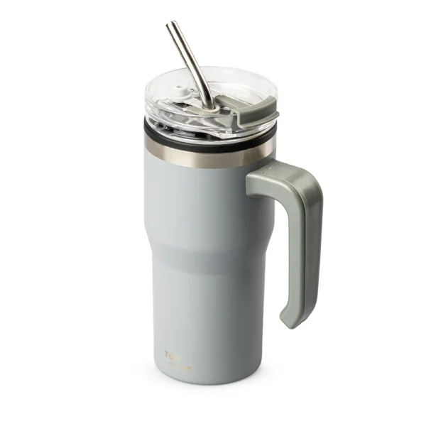 Termo Con Popote Gris 650ml Acero Inoxidable Top Choice - Imagen 2