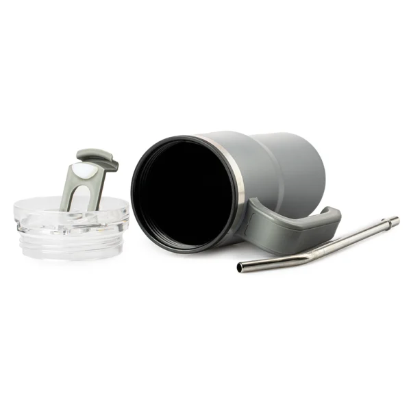 Termo Con Popote Gris 650ml Acero Inoxidable Top Choice - Imagen 3